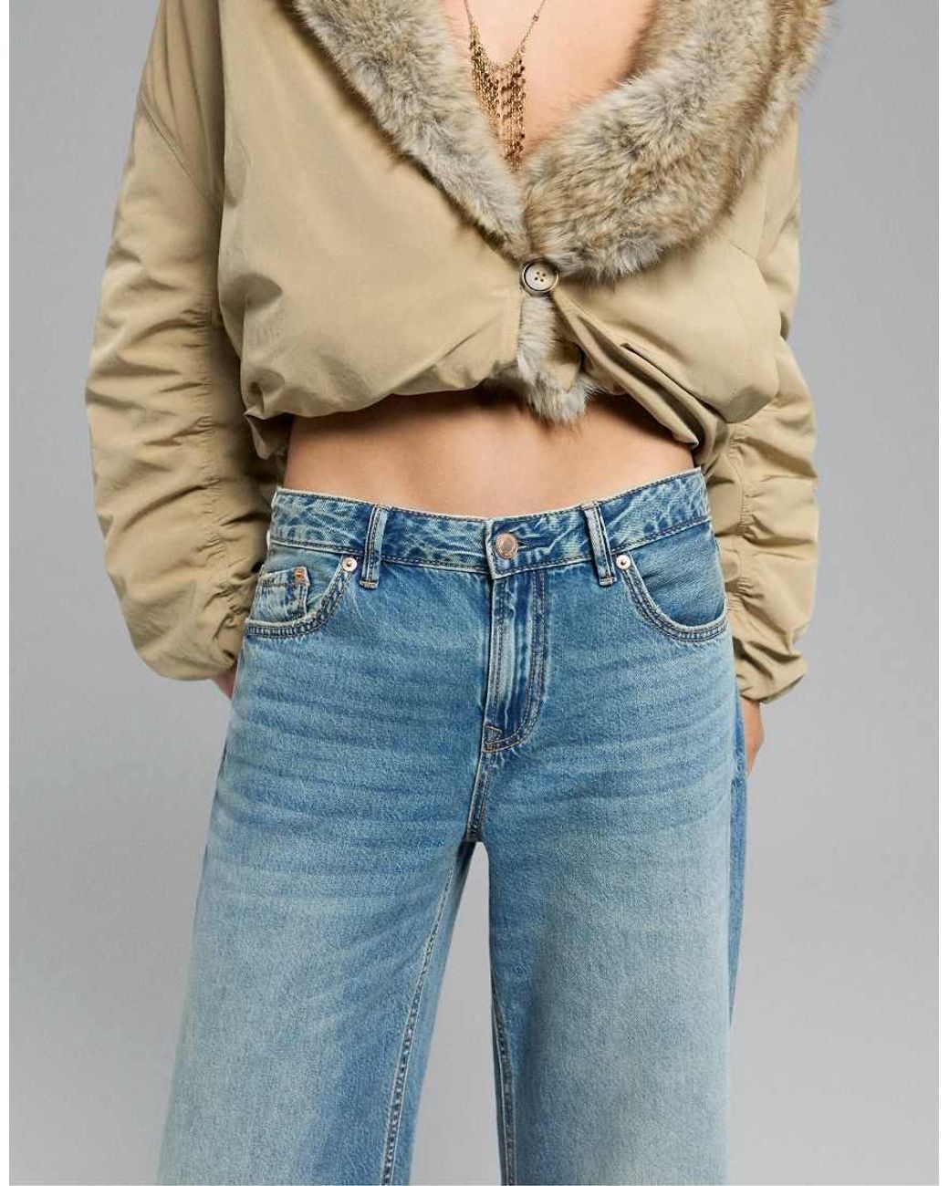 Stradivarius Blue D91 Low Wide-Leg Jeans