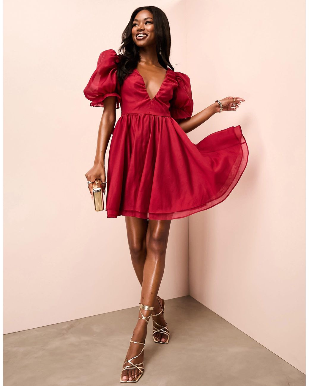 strapless open back dress Buy Women Red Puff Sleeve Bodycon Dress Online at Best Price main image 1