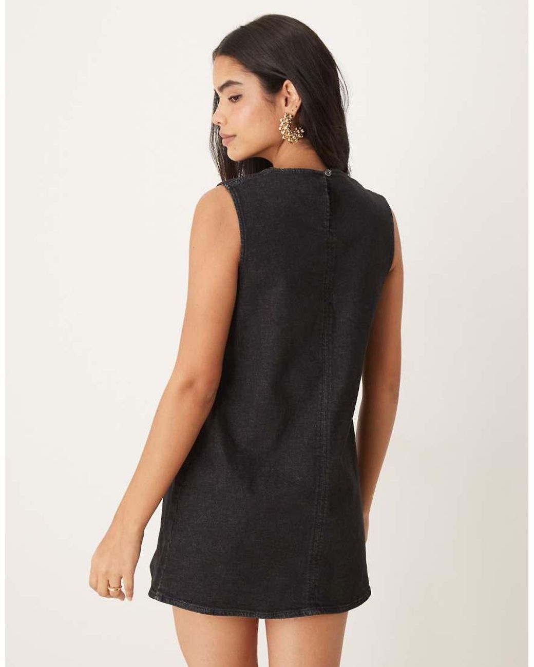 ASOS Black Denim Seamed Shift Dress
