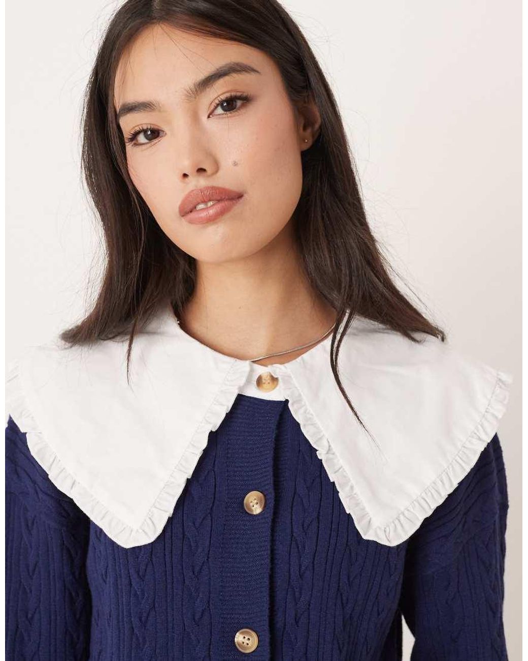 Glamorous Blue Cable Knit Dramatic Collar Cardigan
