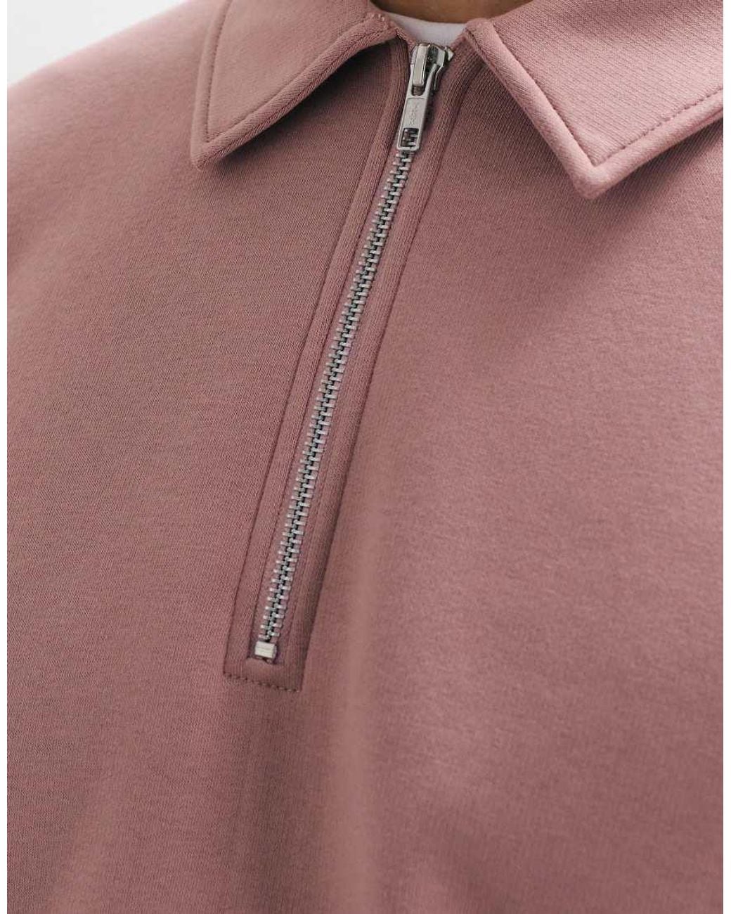 ASOS Pink Essentials Quarter Zip Polo for men