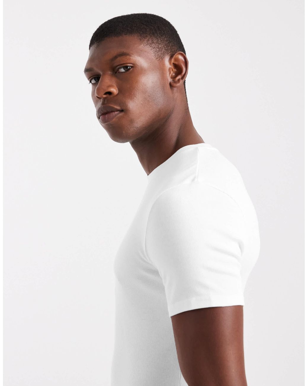 ASOS – geripptes basic-t-shirt in White für Herren