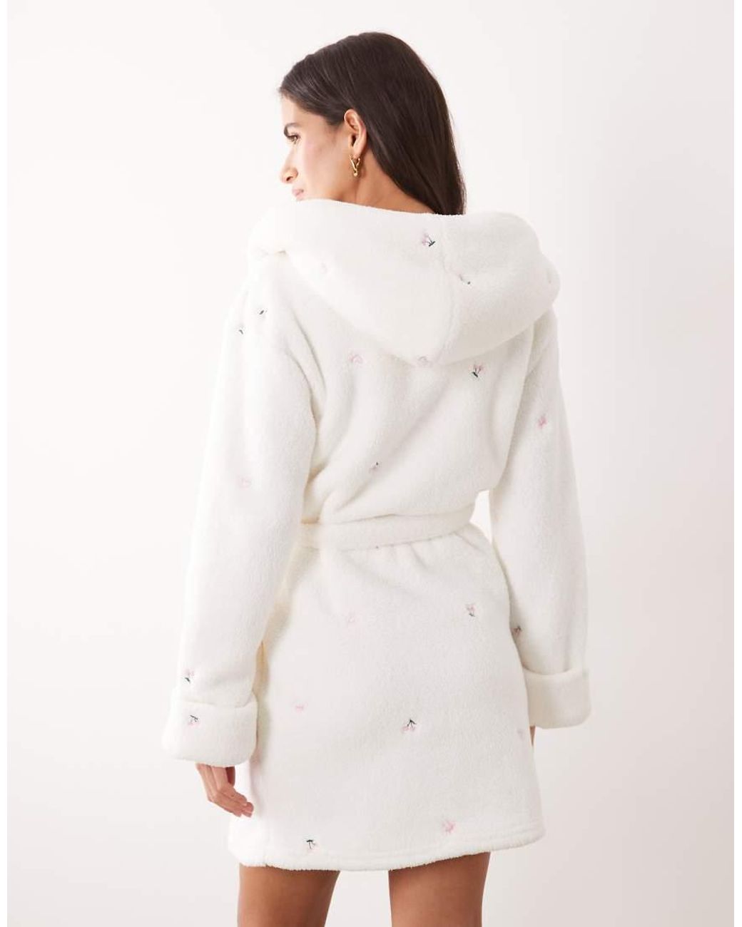 Boux Avenue White Embroidered Short Hooded Dressing Gown