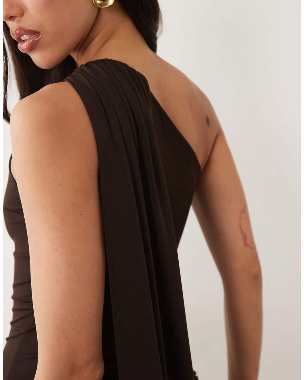 TFNC London White Slinky One Shoulder Drape And Scarf Detail Mini Dress