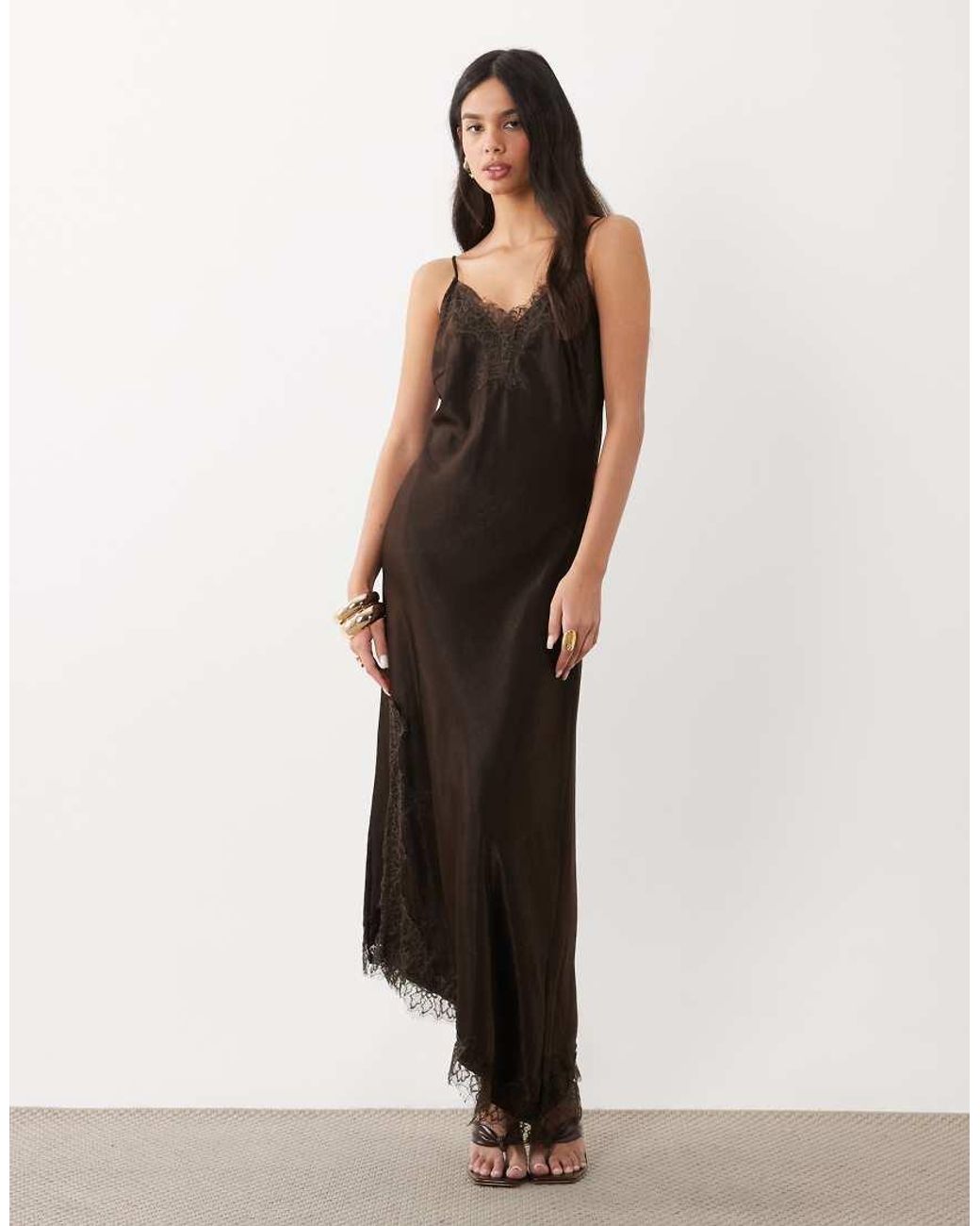Vero Moda Natural Cami Strap Asymm Maxi Dress With Lace Detail