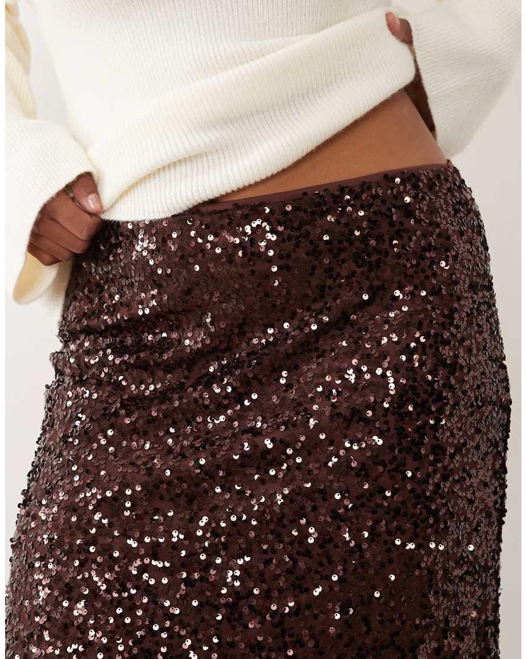 ASOS Brown Asos Design Curve Sequin Midi Skirt