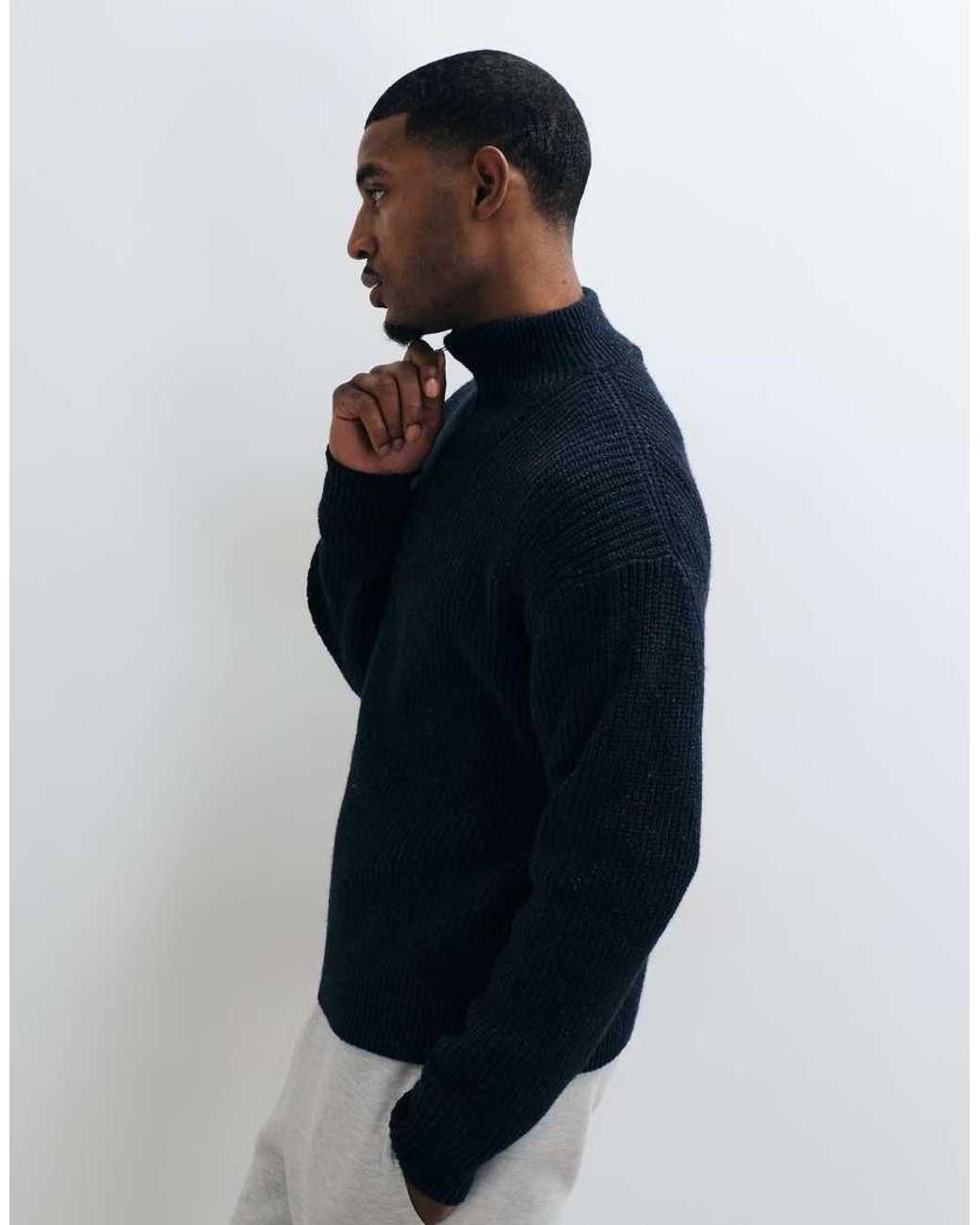 Abercrombie & Fitch Blue Casual Knitted 1/4 Zip Jumper for men