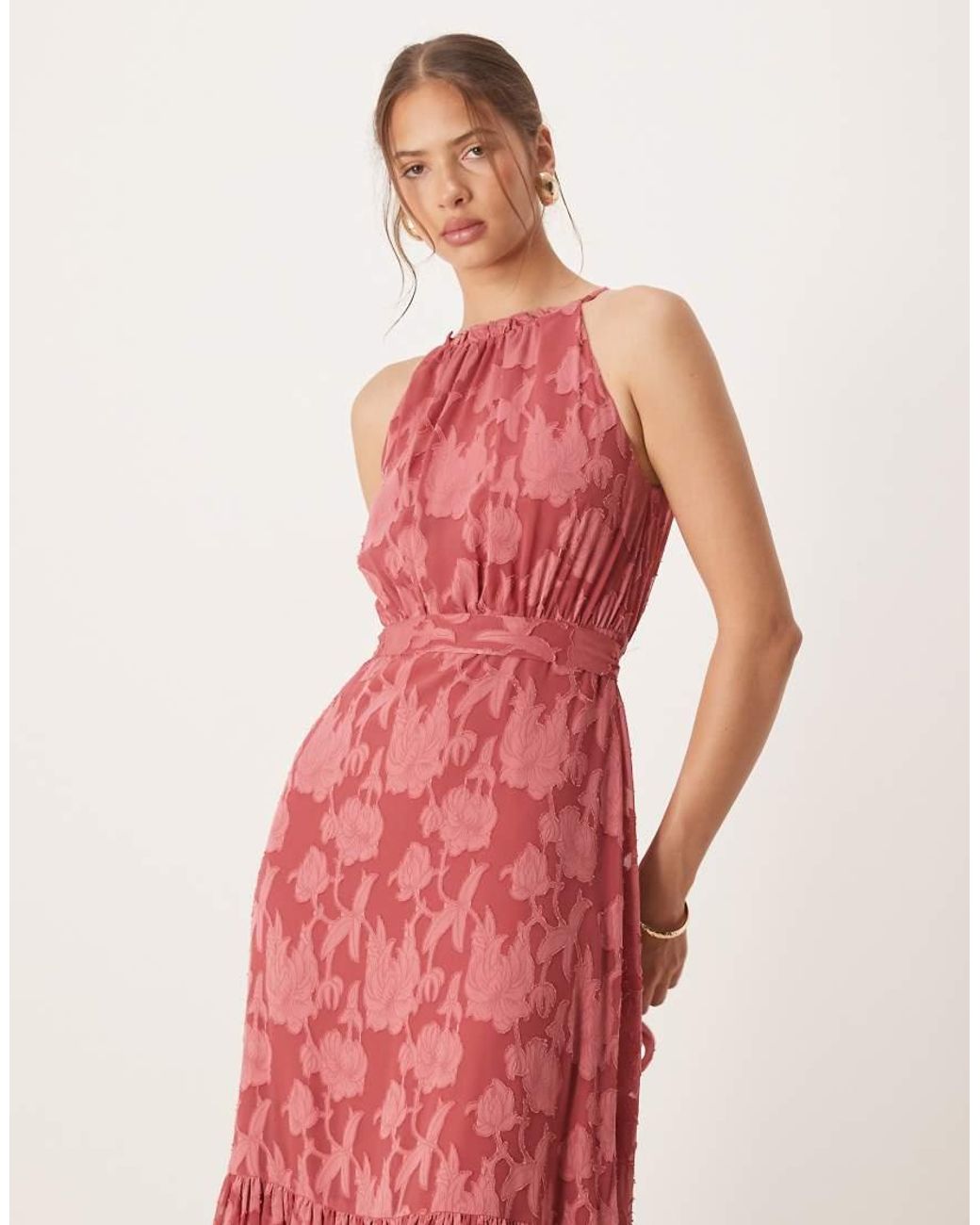 ANAYA Red Frill Halter Neck Maxi Dress