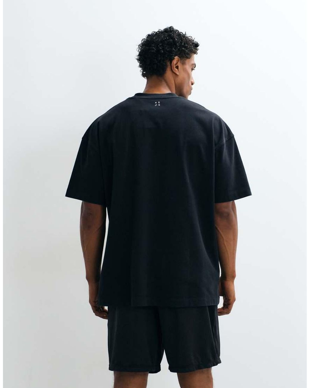4505 Blue Heavyweight Cotton Oversized T-shirt With Chest Print for men