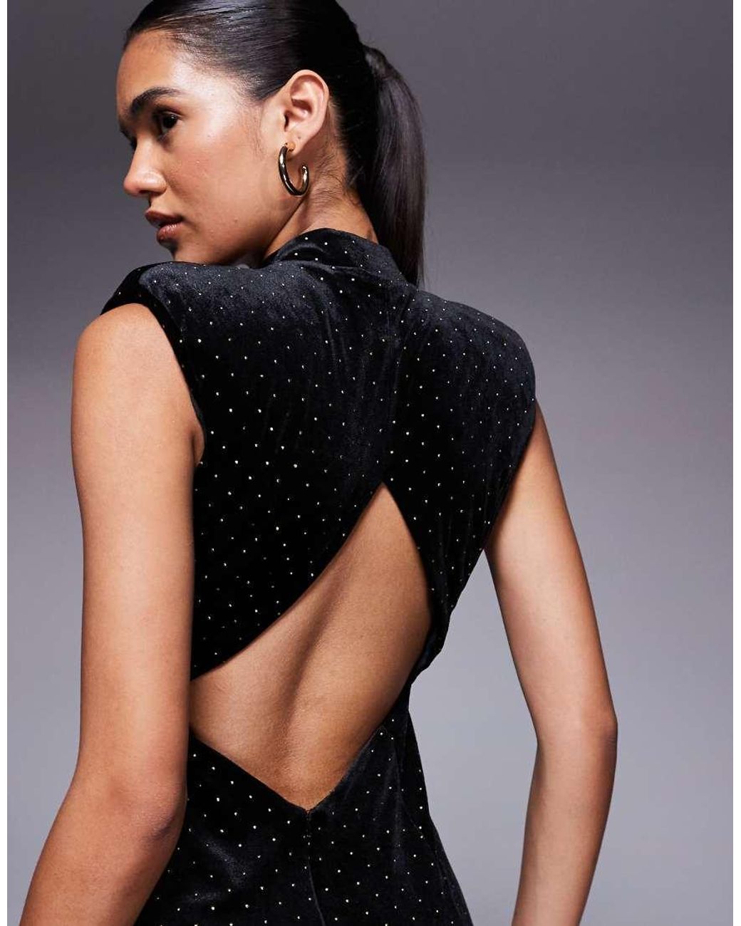 ASOS Black Premium Velvet Molded Plunge Fishtail Maxi Dress