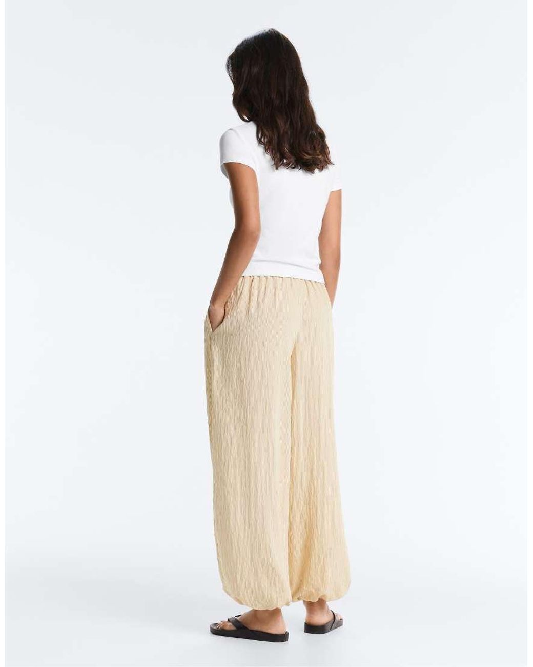 Oysho White Maxi Striped Bloomer Trousers