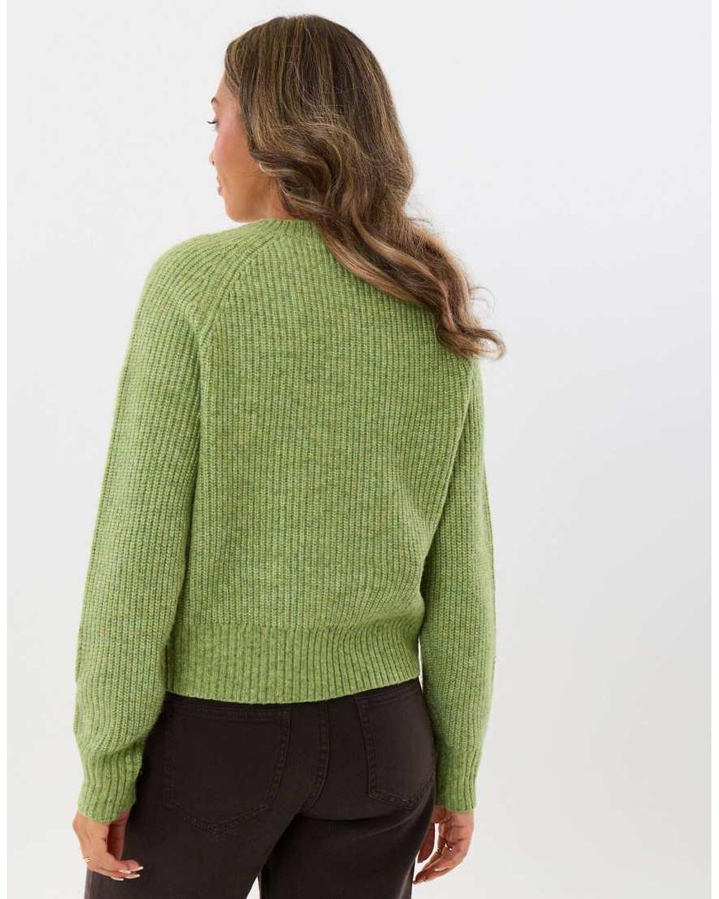 Threadbare Green Chunky Knit Crew Neck Cardigan