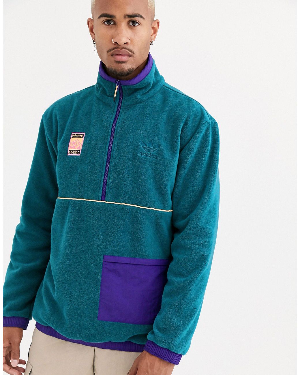 Adidas originals adiplore half zip jacket with hood in purple hot sale