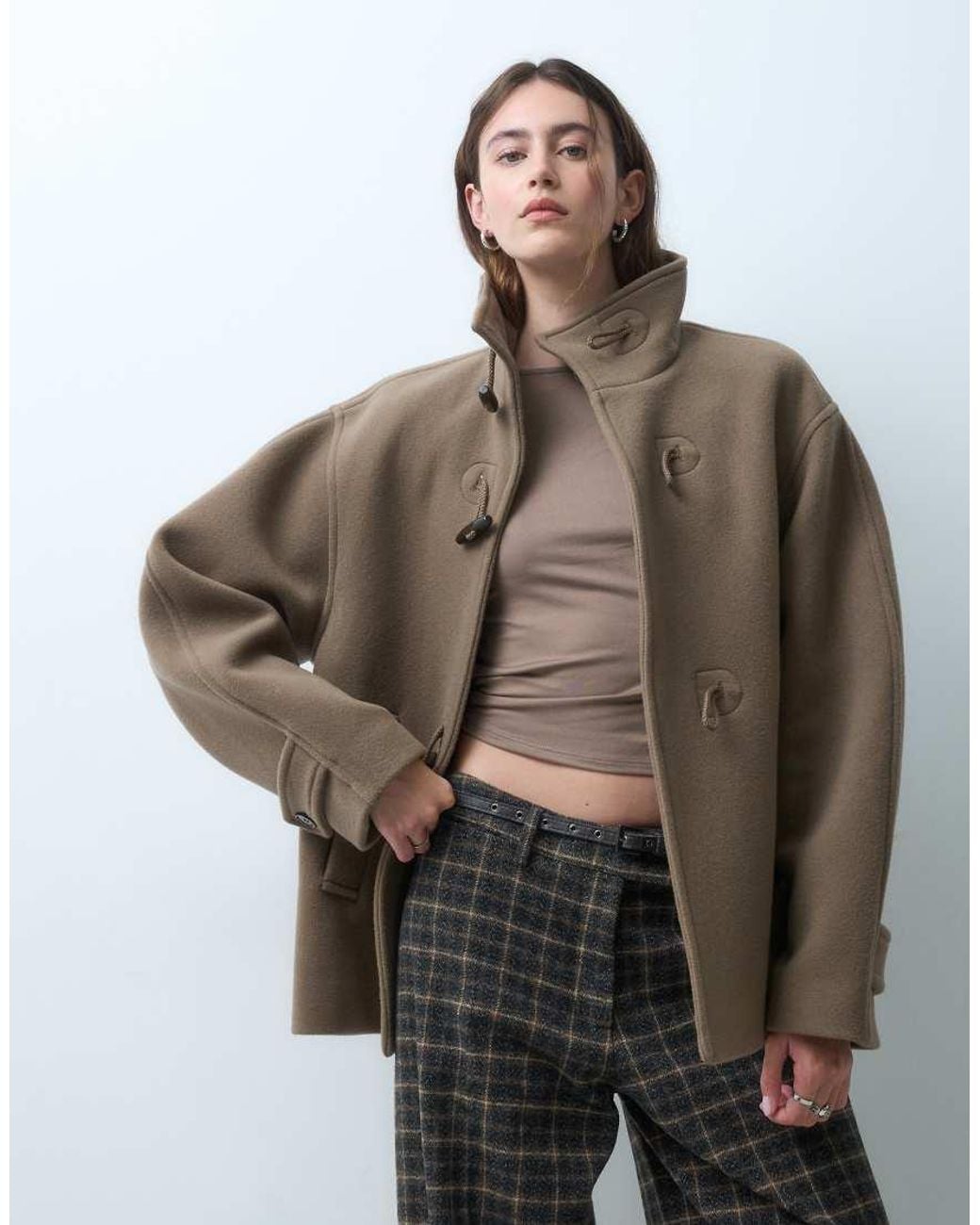 ARKET Brown Funnel Neck Short Wool Coat