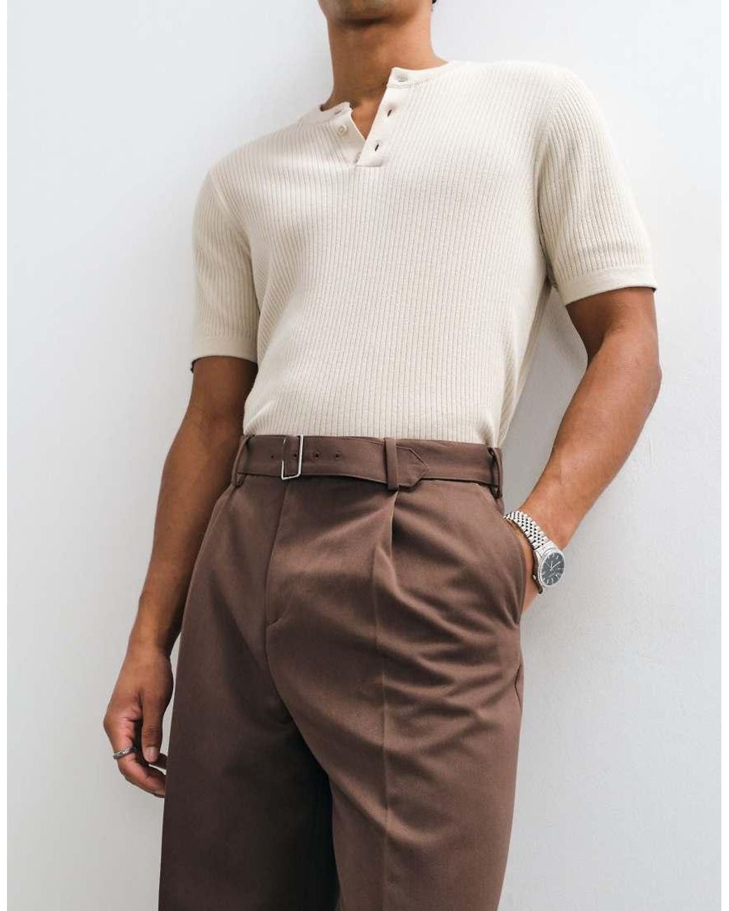 ASOS White Tailored Belted Wide Leg Pants for men