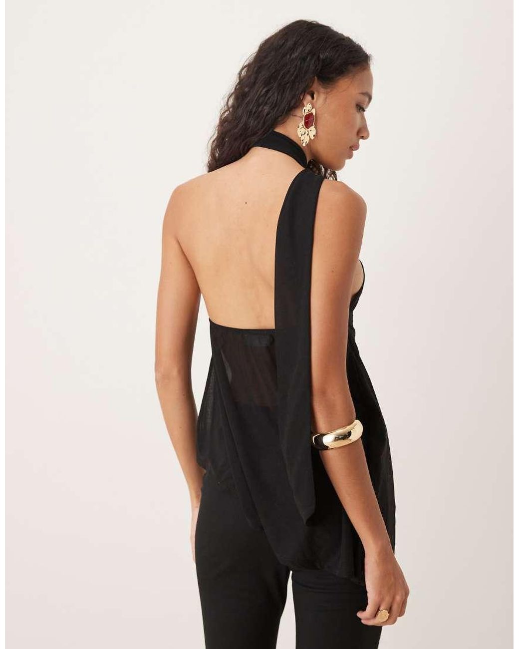 ASOS Black Sheer Slouchy Scarf Detail Asymmetric Top