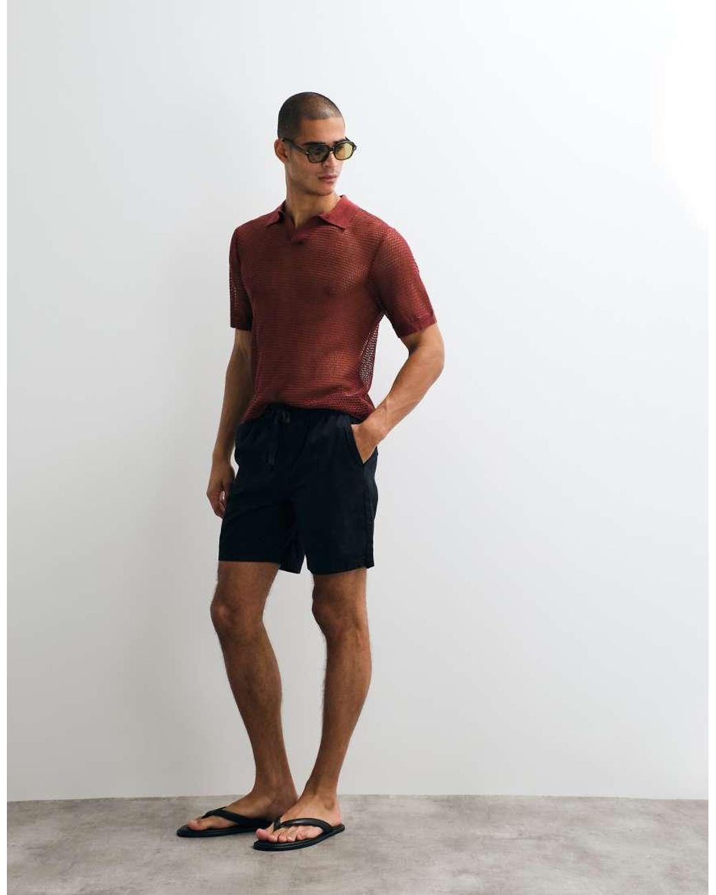 ASOS Black Wide Linen-blend Shorts for men