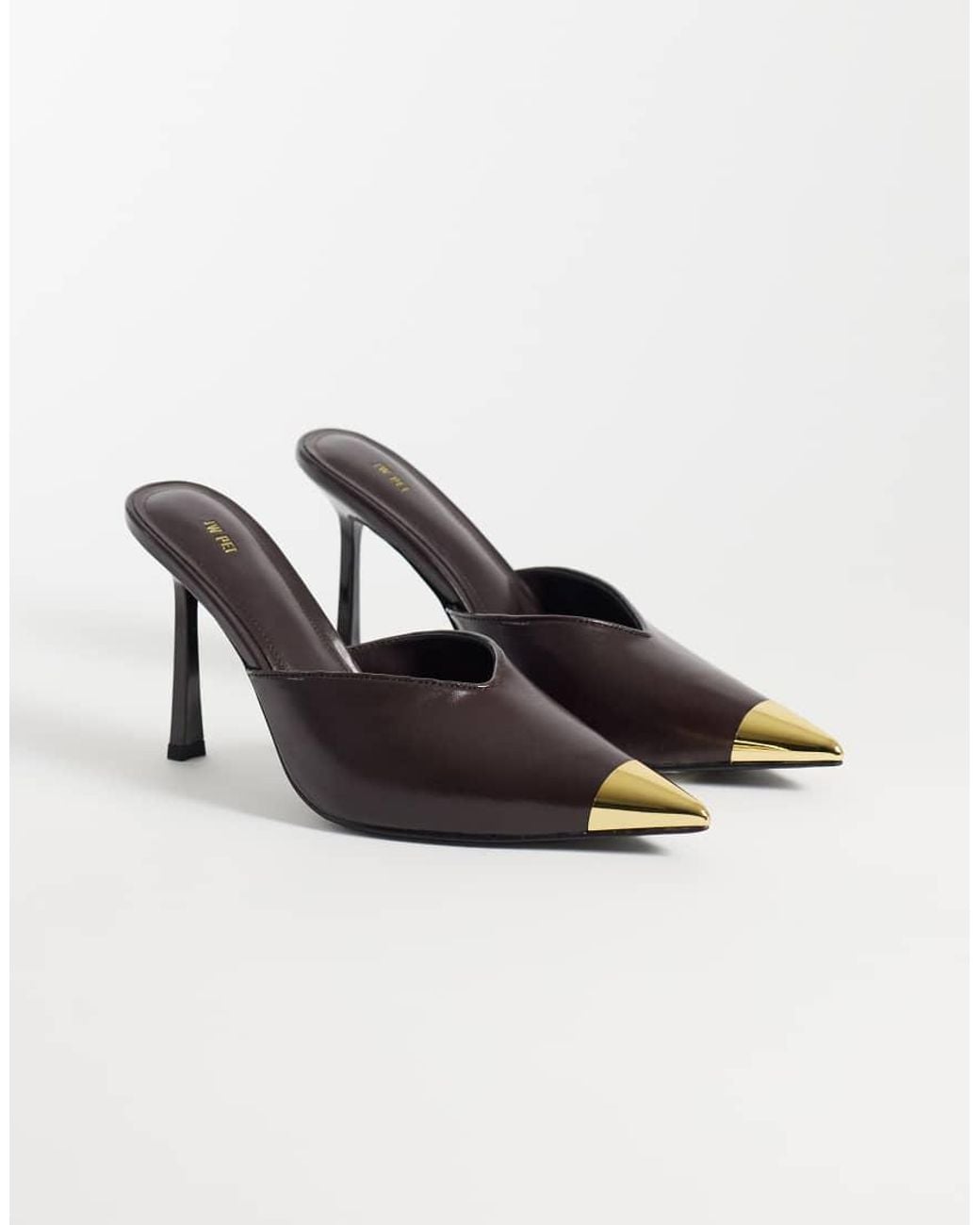JW PEI Natural Savannah Mule Heels With Metal Toe Detail
