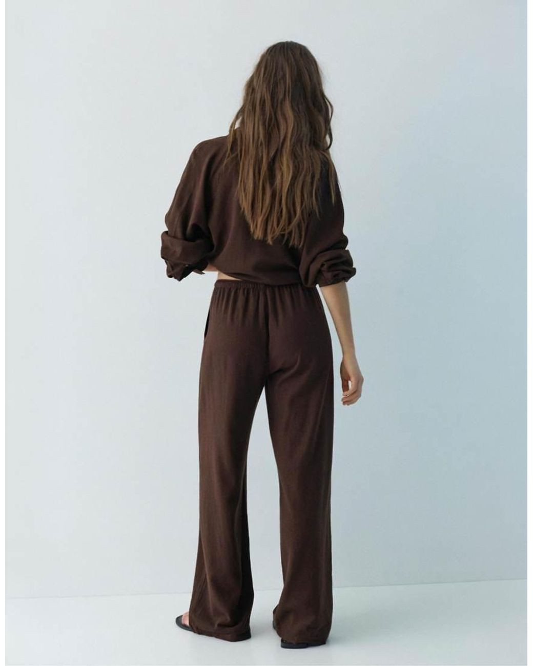 Pull&Bear Brown Linen Blend Trousers