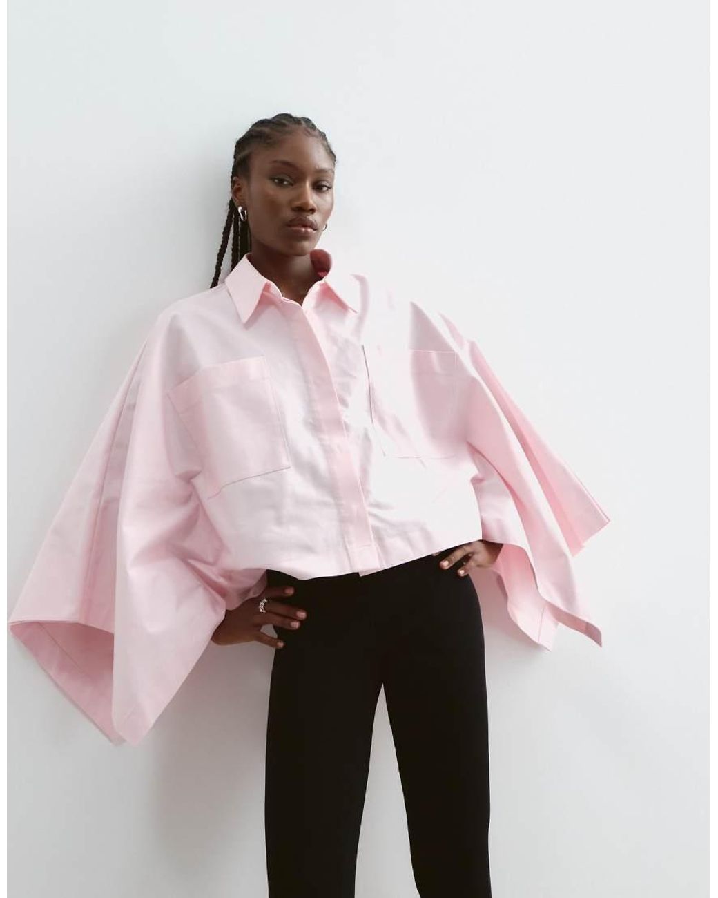 ARRANGE Pink Oversized Cape Square Cut Cotton Shirt