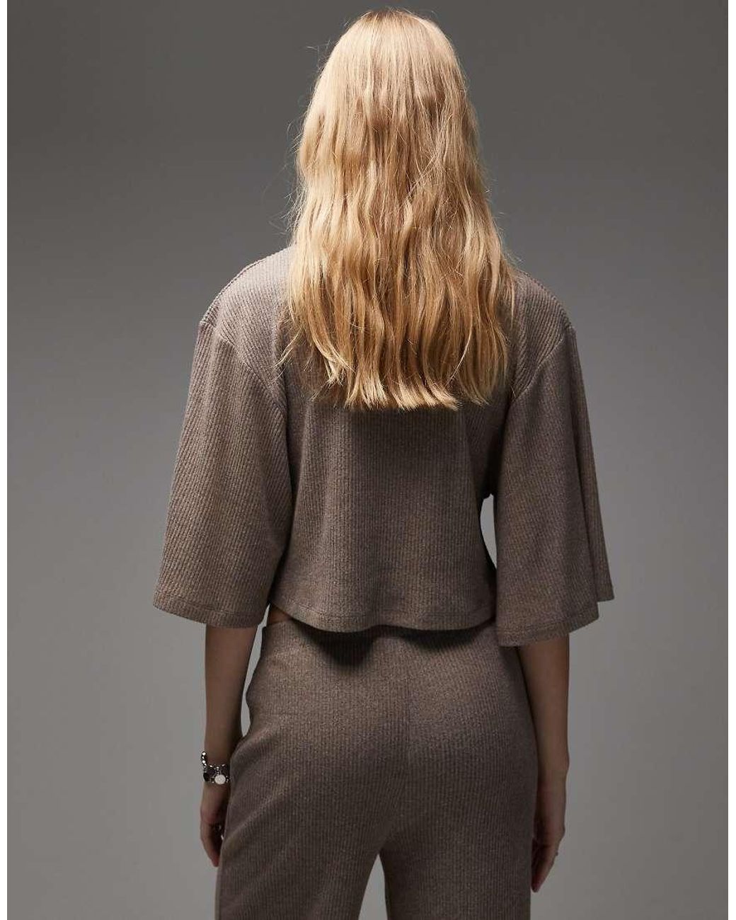 ASOS Brown Supersoft Brushed Rib V Neck Waterfall Jumper