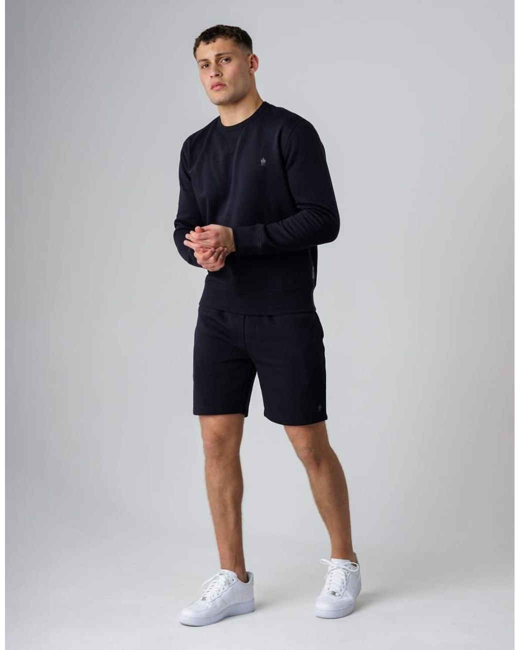 French Connection Blue Cotton Blend Sweatshirt And Shorts Co Ord Set for men
