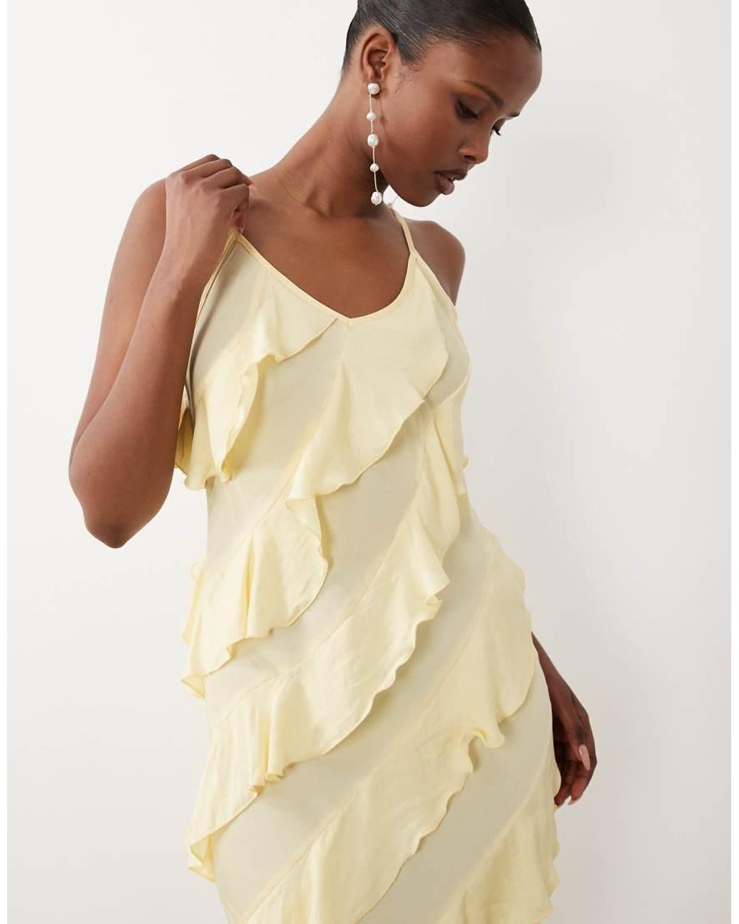 Vero Moda Natural Bias Cut Ruffle Cami Maxi Dress
