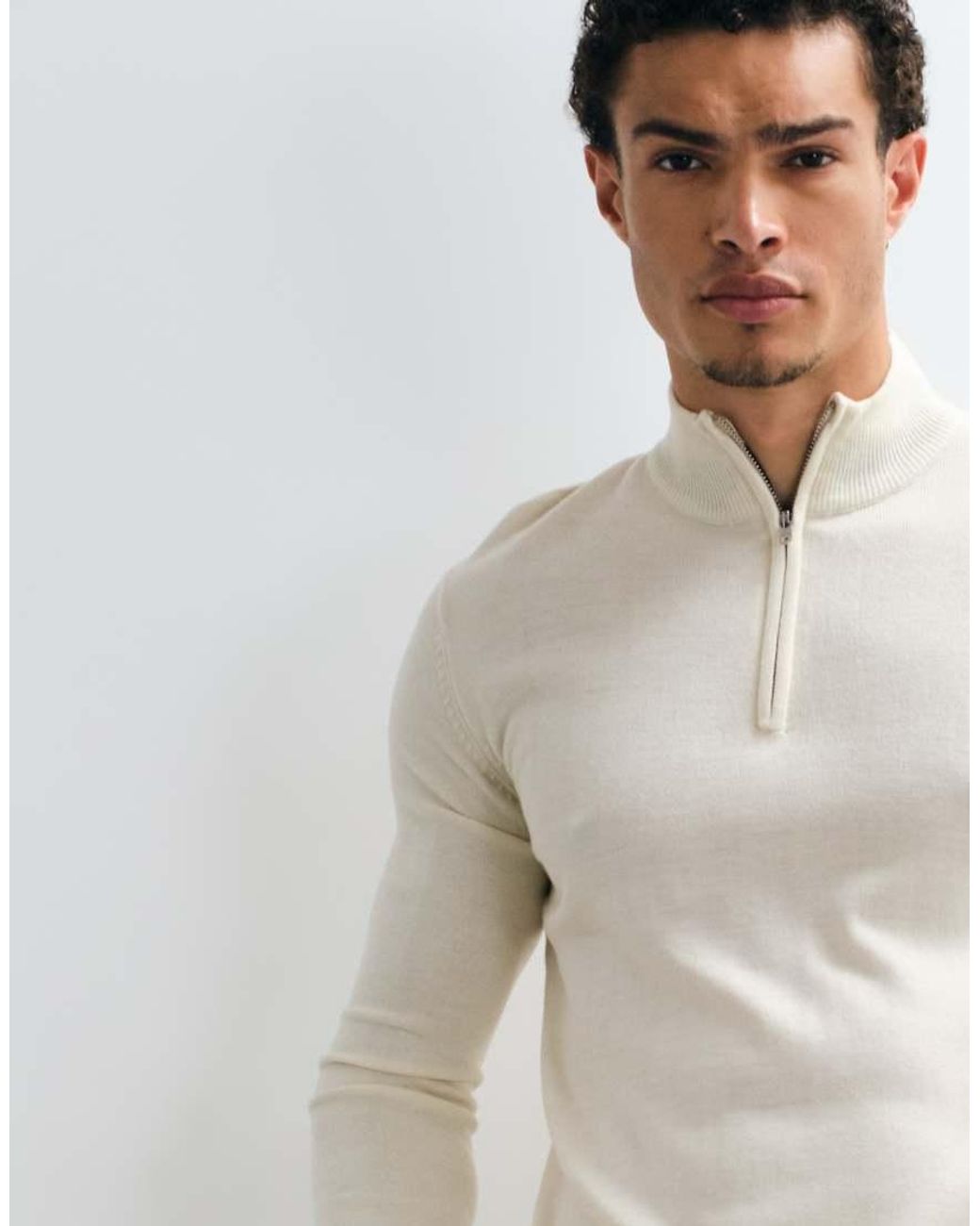 Brave Soul White 1/4 Zip Knit Sweater for men
