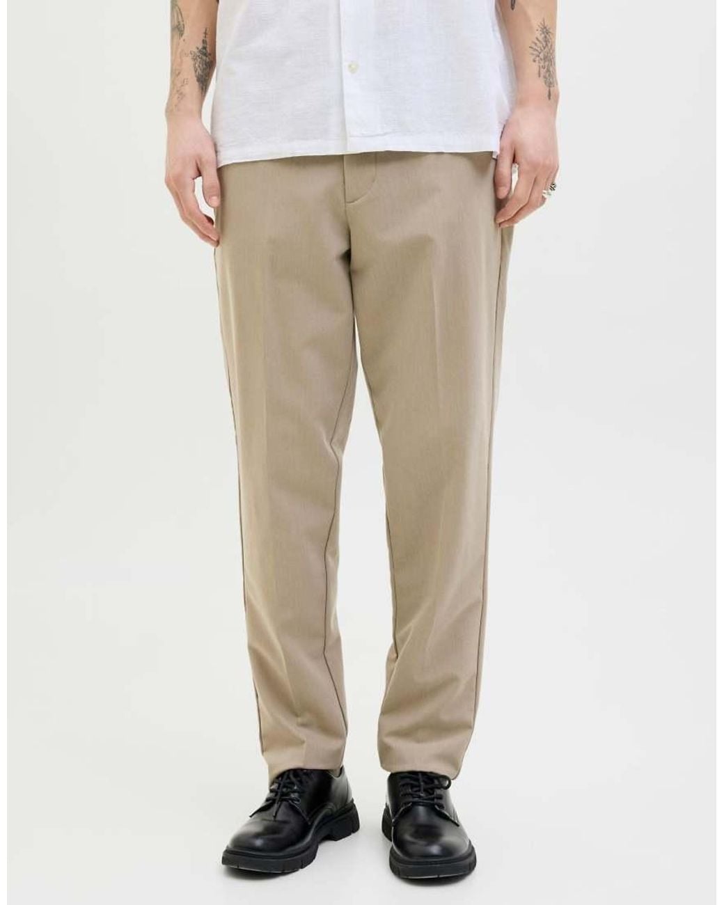 Jack & Jones Natural Ace Mid Waist Tapered Fit Trousers for men