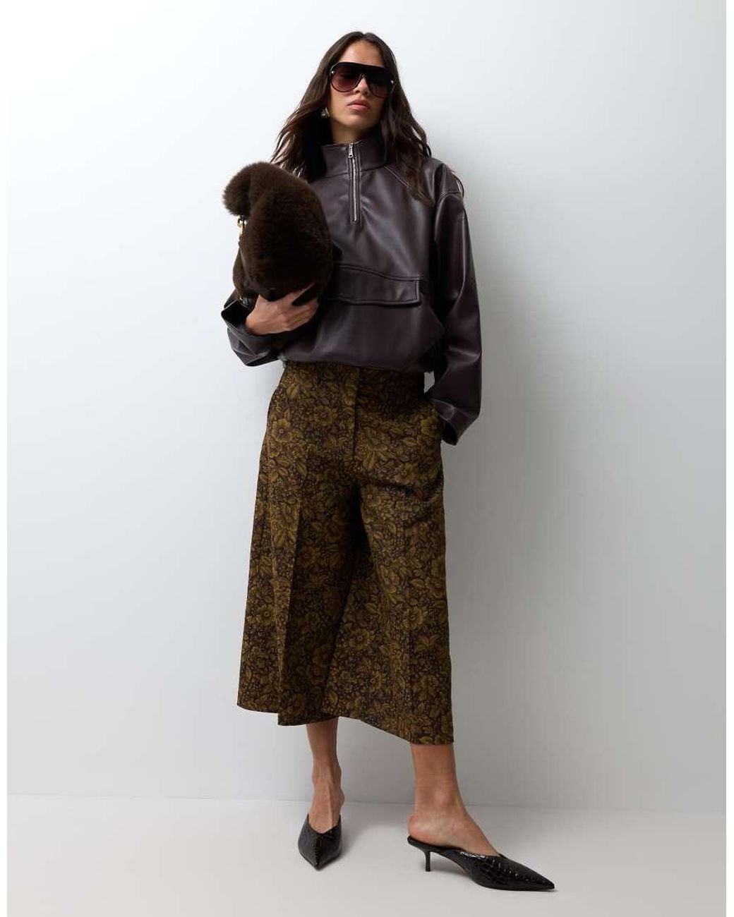 ASOS Brown Faux Leather Quarter Zip Jacket