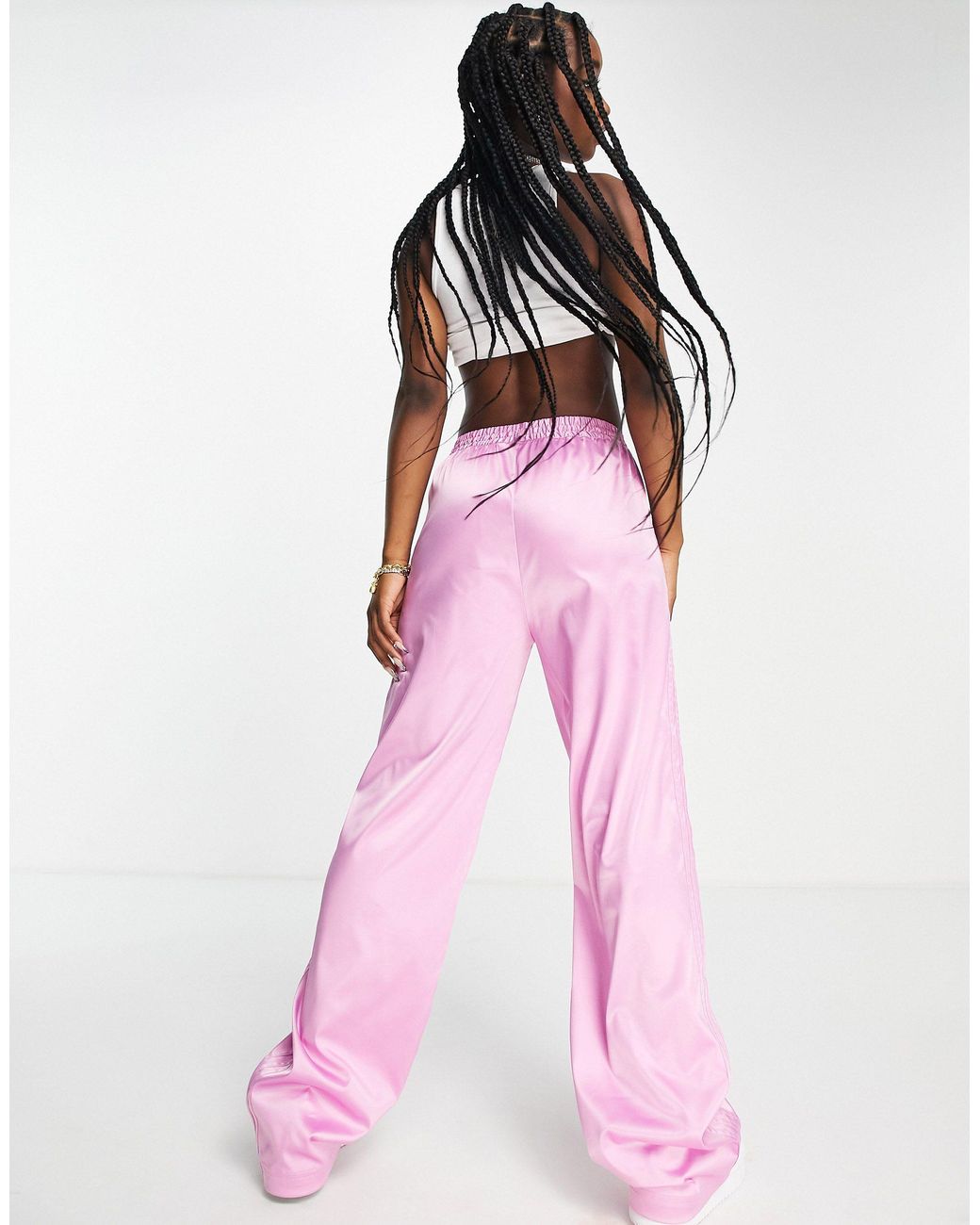 adidas Originals '2000s Luxe' Satin Wide Leg Trousers in Pink | Lyst UK