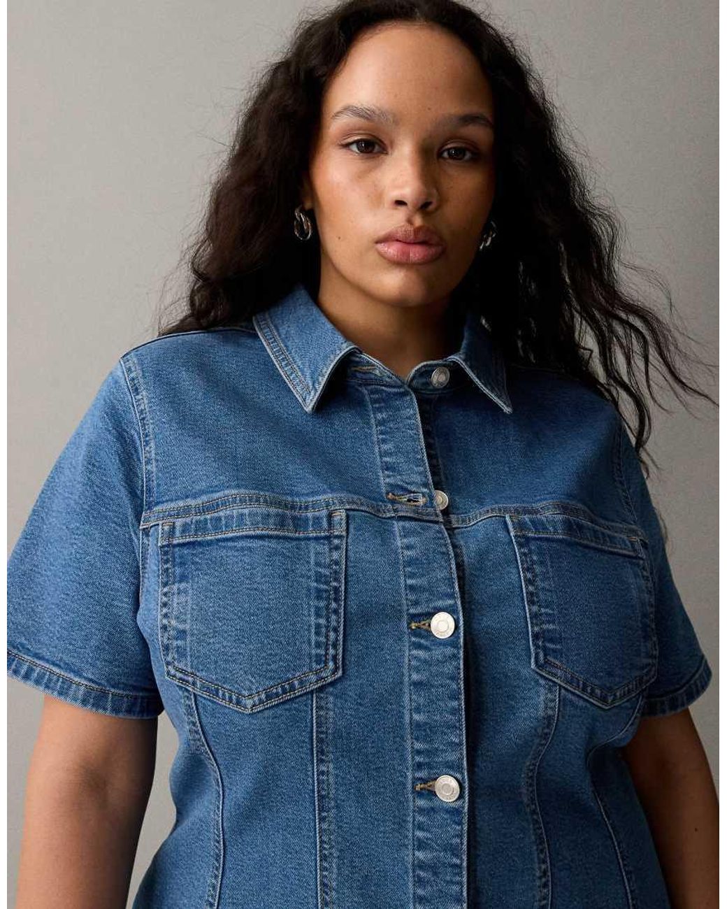 ASOS Blue Asos Design Curve Denim Fitted Shirt Mini Dress