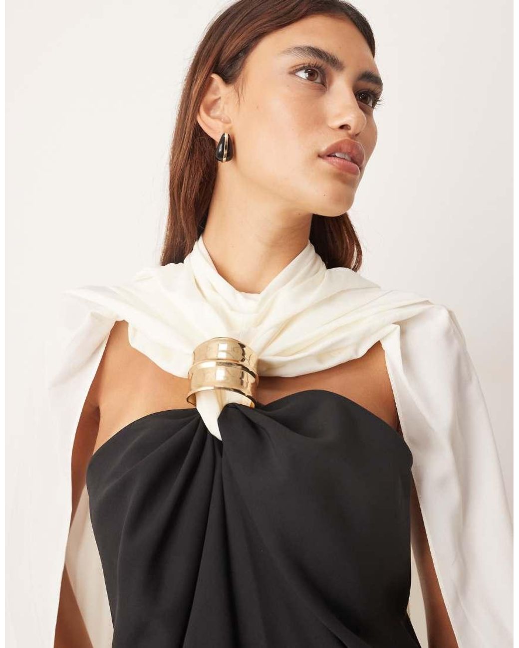 ARRANGE Natural Crepe Column Maxi Dress With Contrast Drape Back