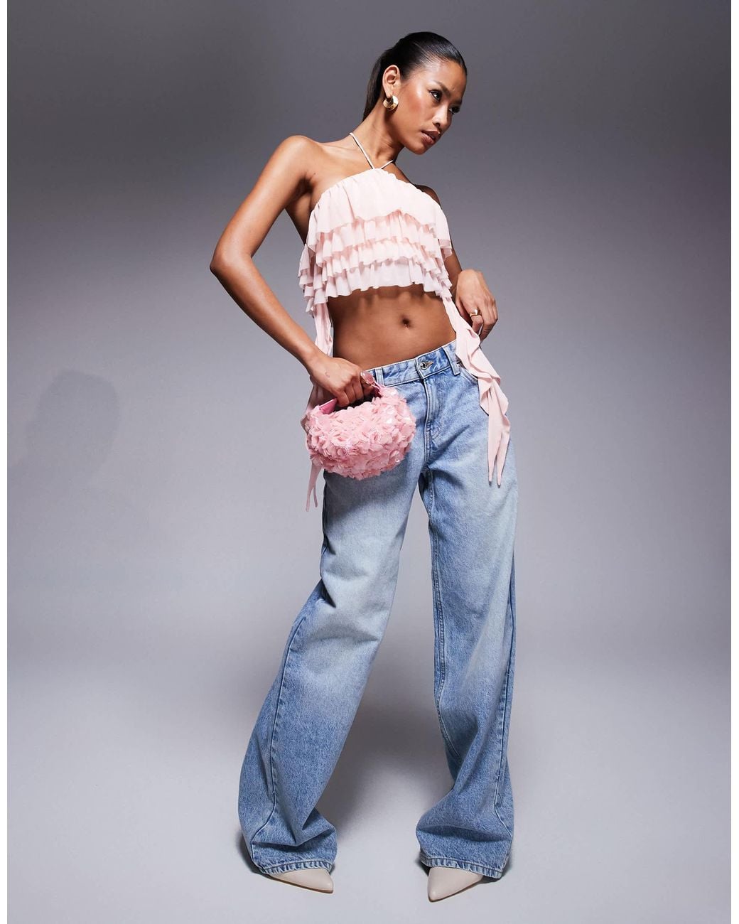 AFRM Blue Halter Neck Ruffle Top