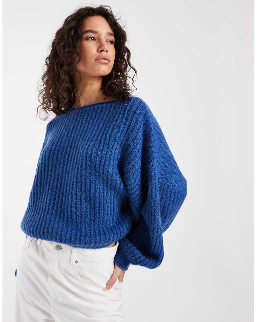 ASOS Blue Knitted Slouchy Off Shoulder Jumper