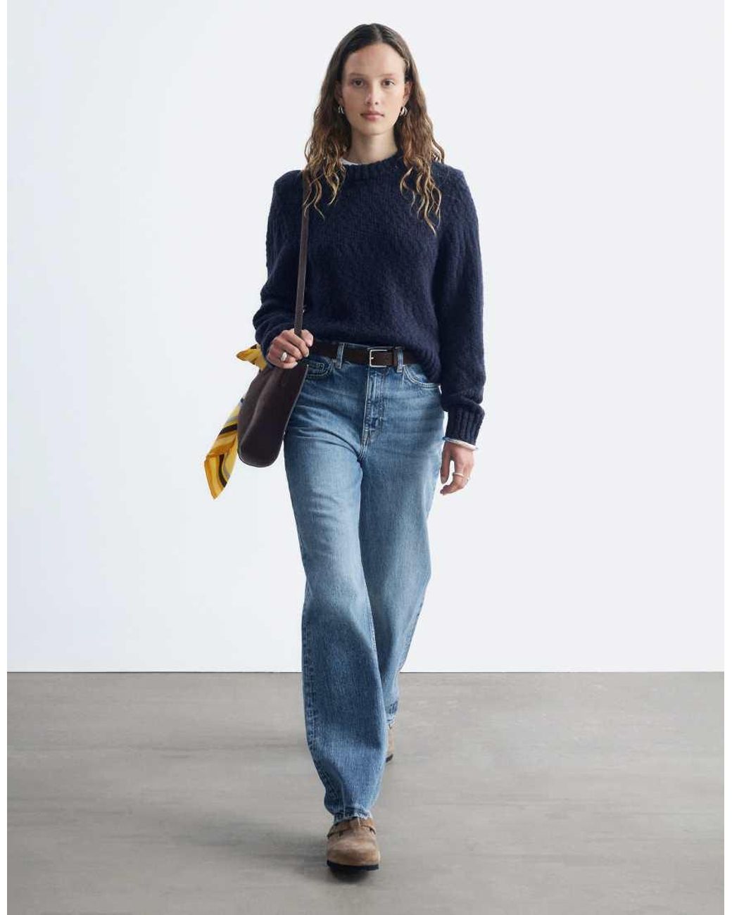 & Other Stories Blue Wool Blend Boucle Jumper With Shoulder Pads