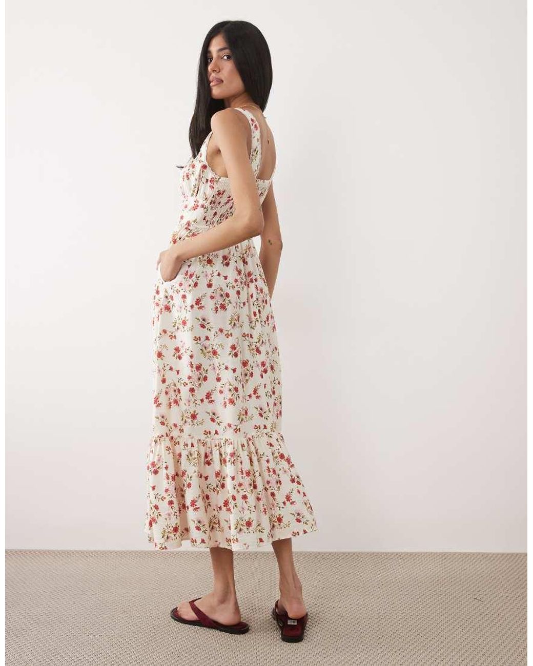 New Look Pink Ditsy Corset Cami Midi Dress