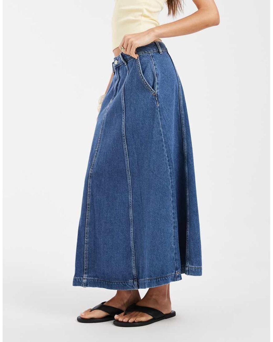 Vero Moda Blue Seam Detail A-line Denim Maxi Skirt