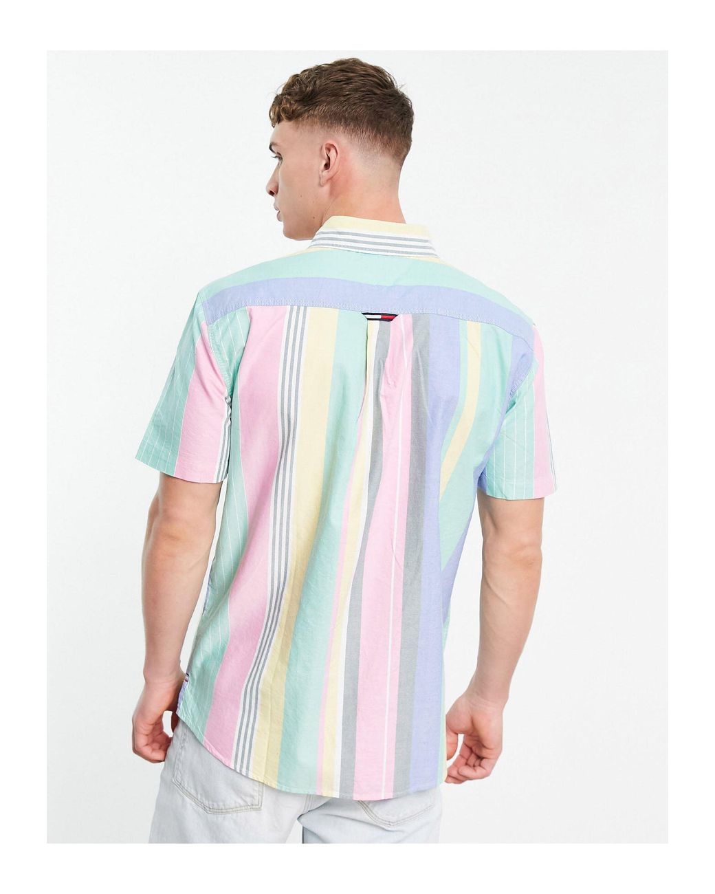 Tommy Hilfiger Pastel Capsule Flag Logo Varied Stripe Short Sleeve Shirt in  Pink for Men | Lyst