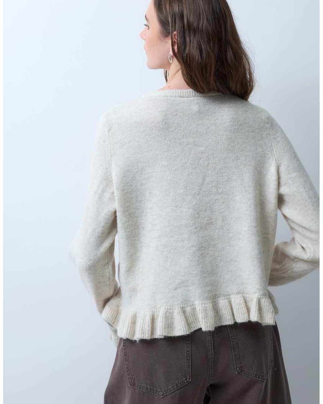 Pieces Gray Frill Cuff Button Detail Cardigan