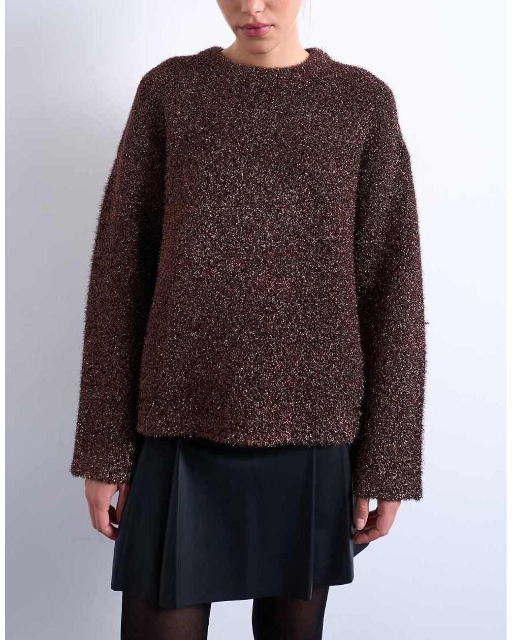 TOPSHOP Brown Knitted Oversized Tinsel Wide Sleeve Jumper