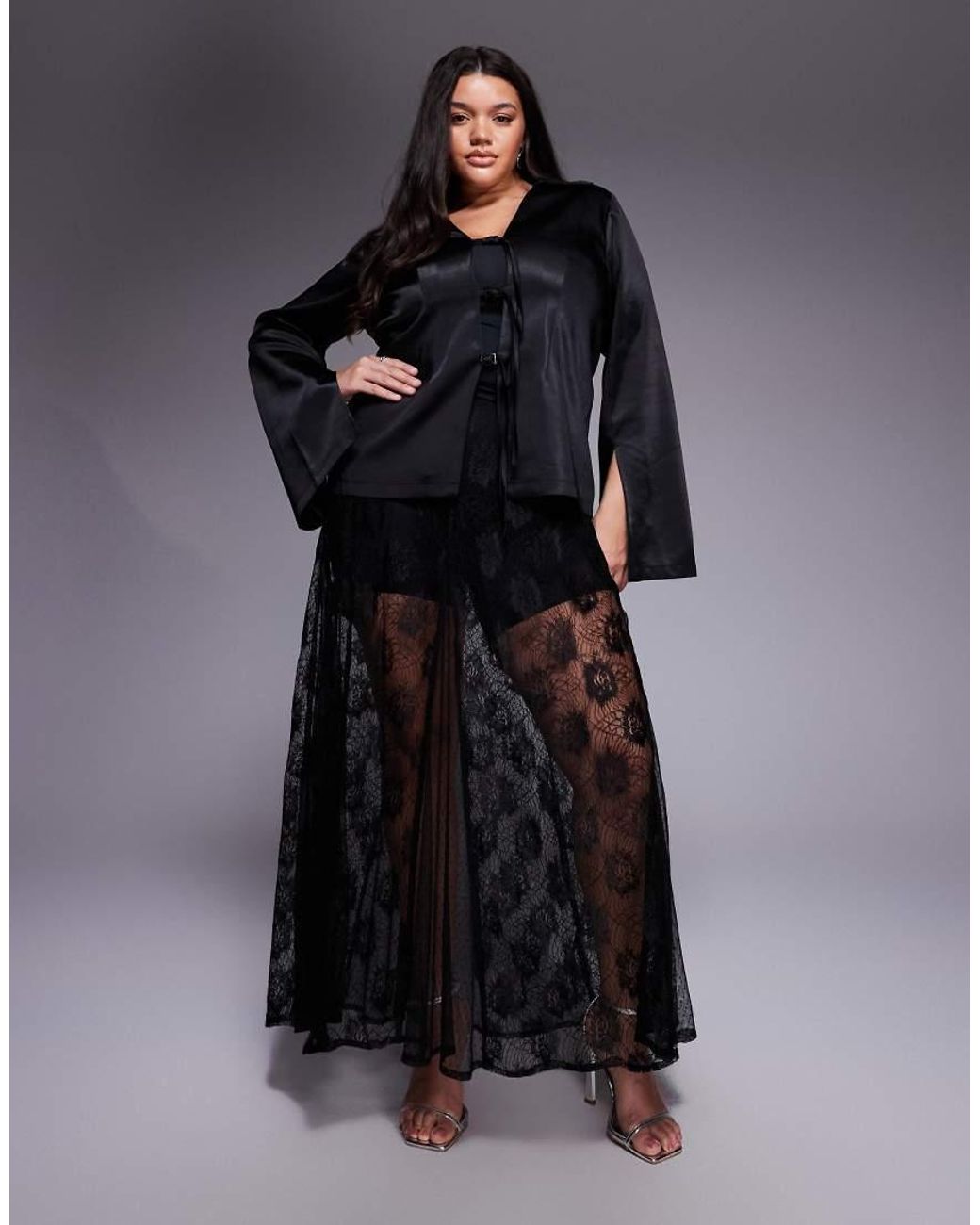 ASOS Asos Design Curve Sheer Godet Lace Mix Maxi Skirt in Black | Lyst UK