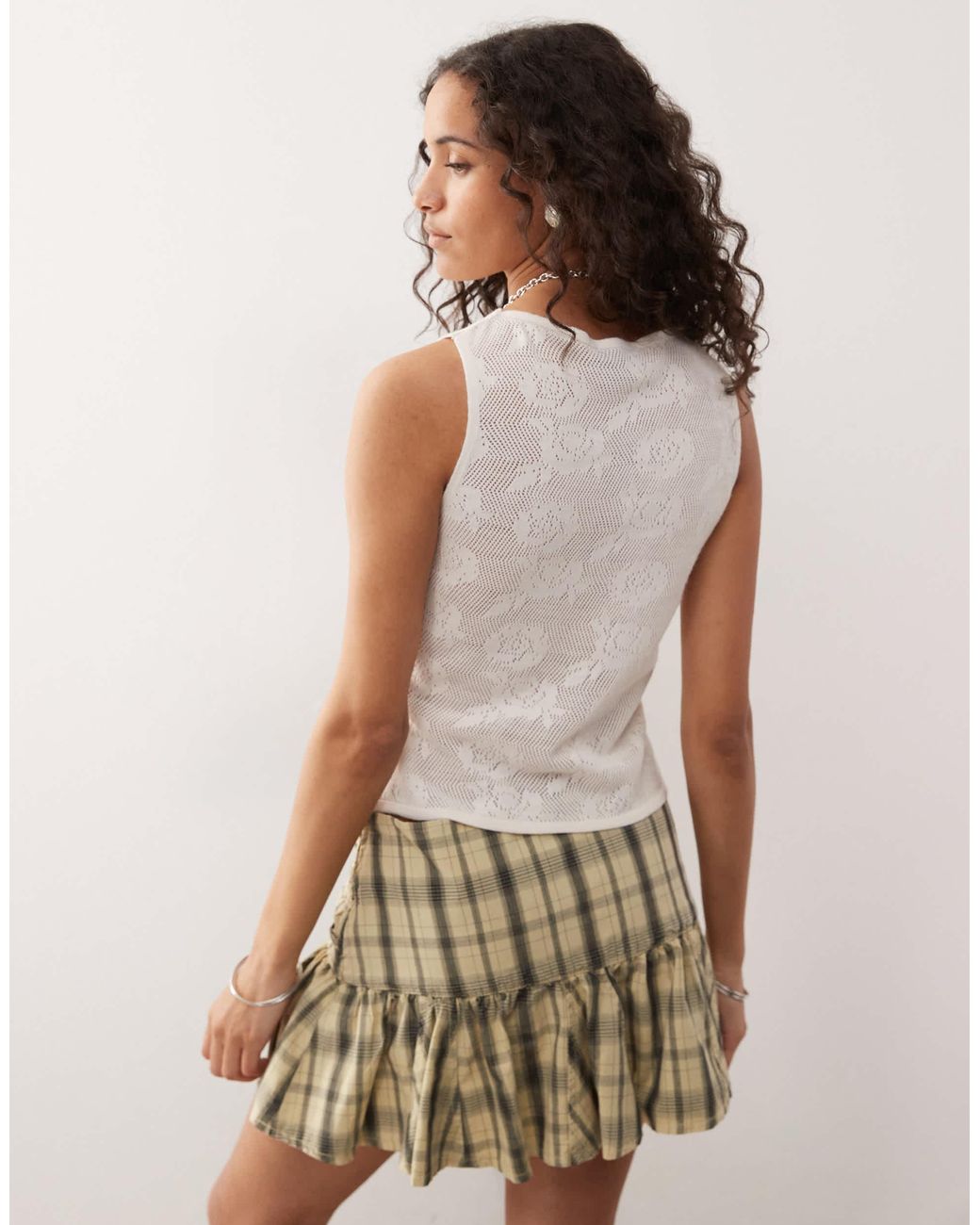 Collusion White Knitted Festival Jacquard Tan Top