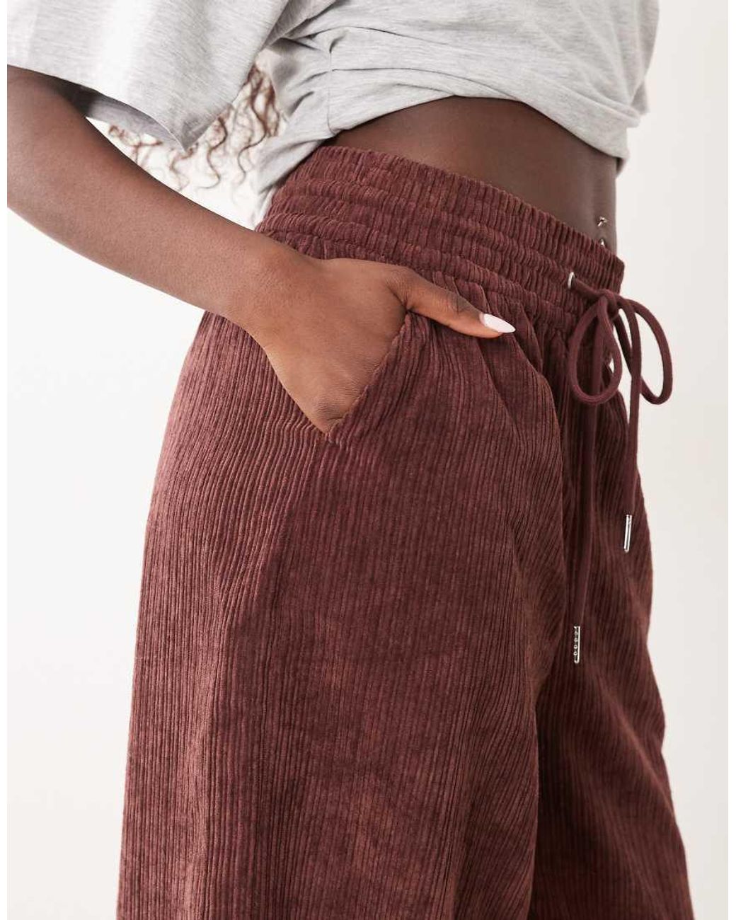 ASOS Red Pull On Waist Wide Leg Corduroy Pants