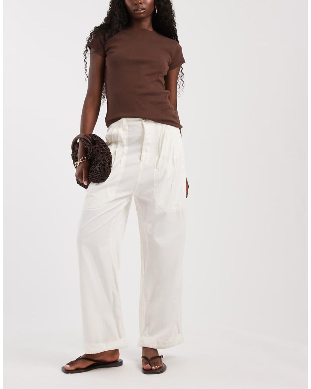 Free People White Clover Low Rise Cargo Style Trouser