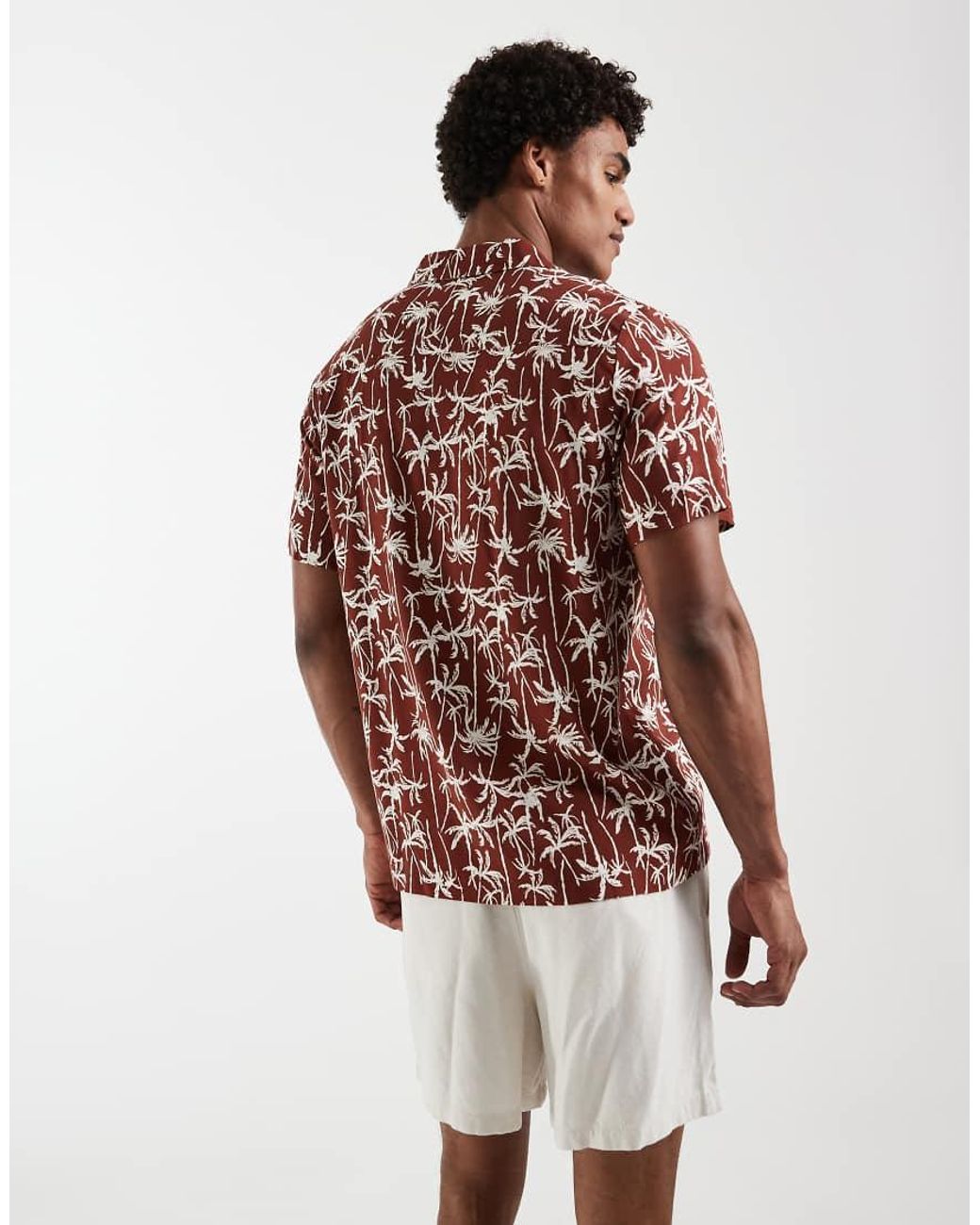 South Beach Red Palm Print Revere Shirt for men