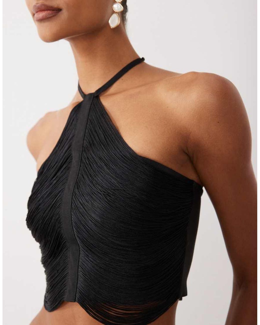 ASOS Black Fringe Drape Halterneck Top