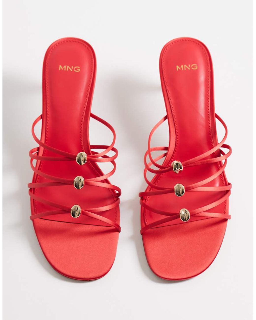 Mango Red Hardware Detail Strappy Heeled Sandal