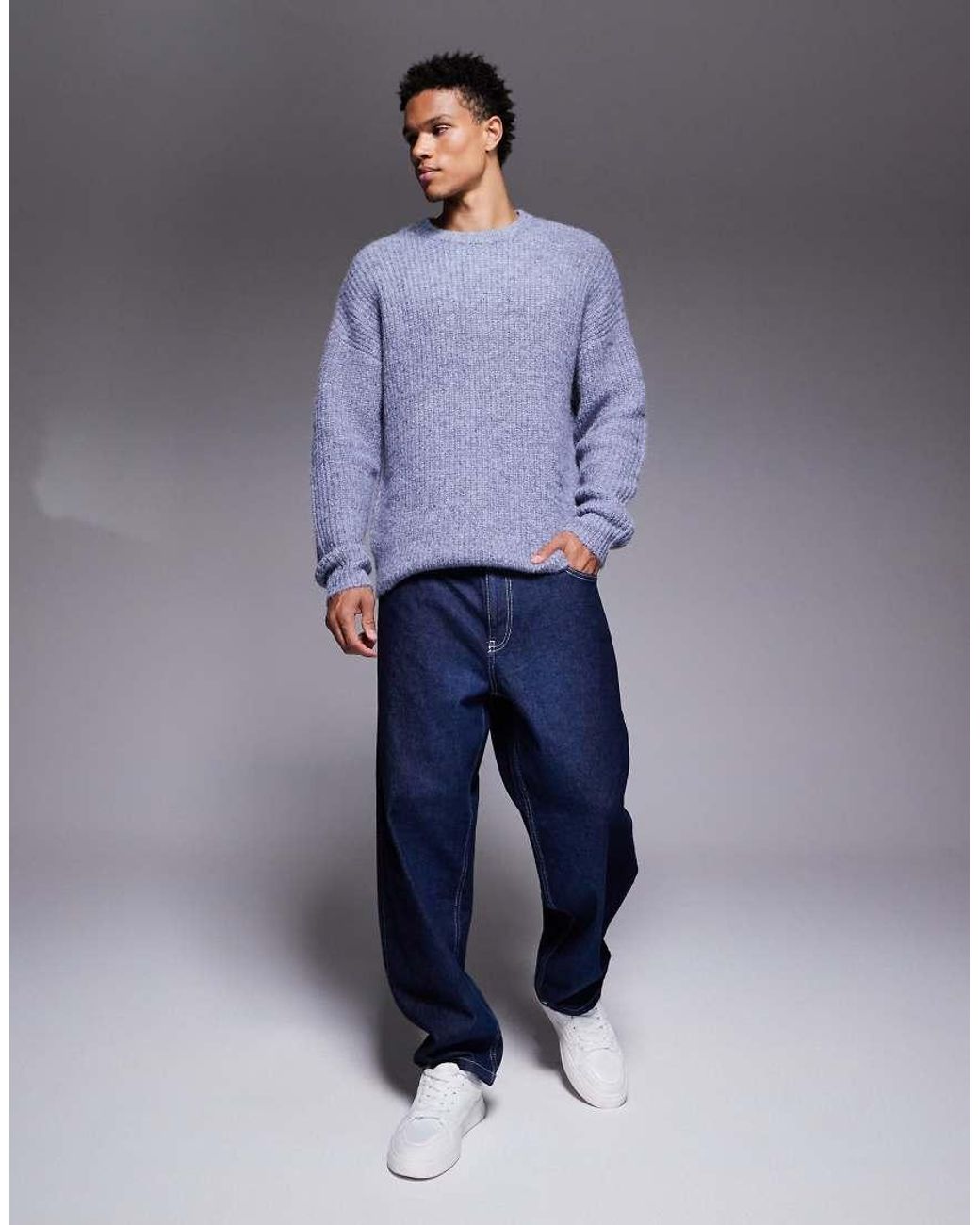 ASOS Purple Relaxed Knitted Crew Neck Jumper for men