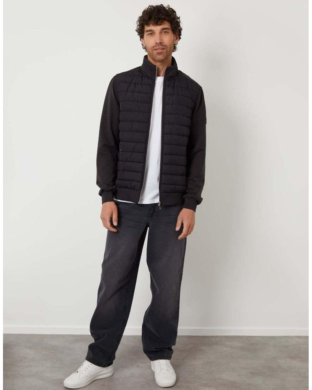 Threadbare Blue Quilted Hybrid Funnel Neck Jacket for men